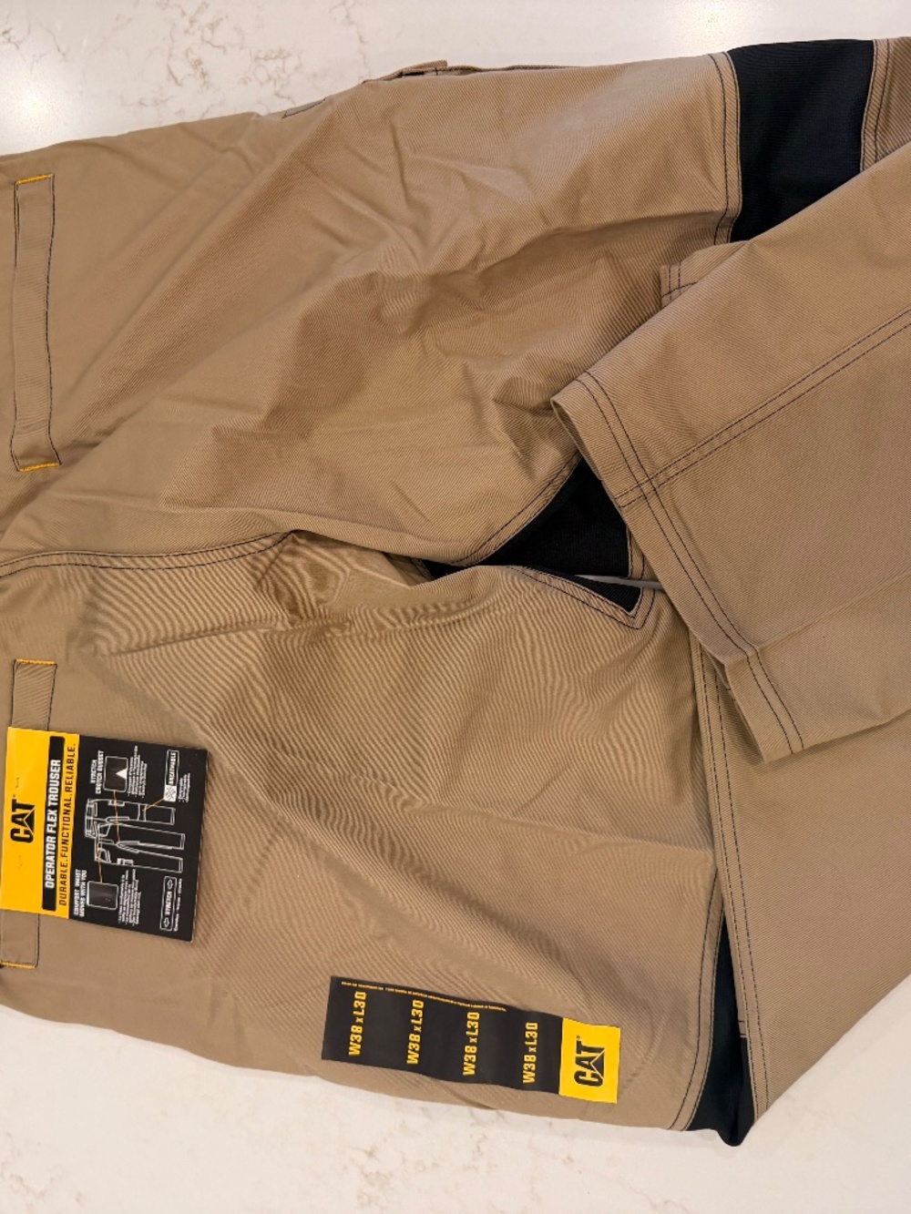 CAT Caterpillar Operator Flex Trousers Mens 38x30 Dark Sand Utility Work Pants - Picture 6 of 6